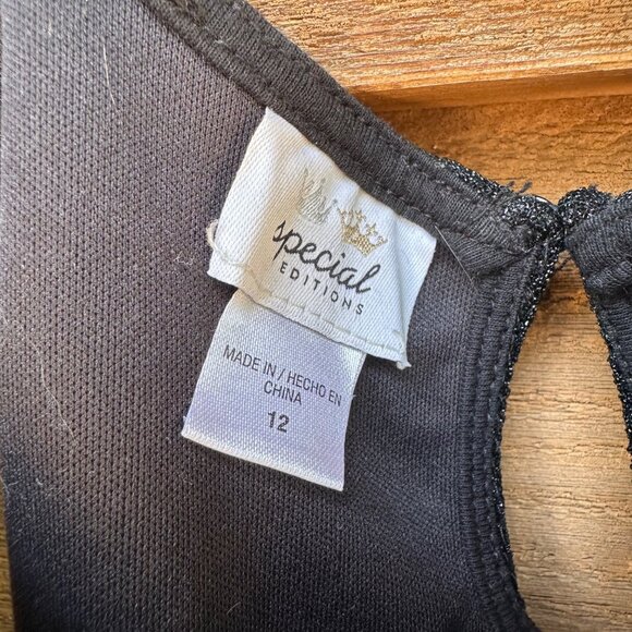 Special Editions Black Sparkly Girls Sleeveless Dress Size 12 With Layered Ruffl - Picture 2 of 8